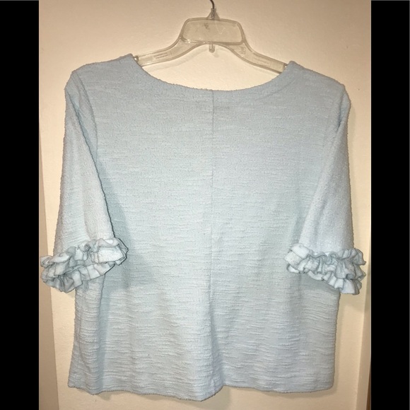 ❤️ Banana Republic Soft Teal Ruffled Elbow Sleeve Textured Top. Sz XL. - Picture 3 of 7